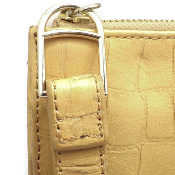 Talbots Yellow Leather Wristlet/ Clutch/ Moc Croc Embossed - Picture 8 of 8